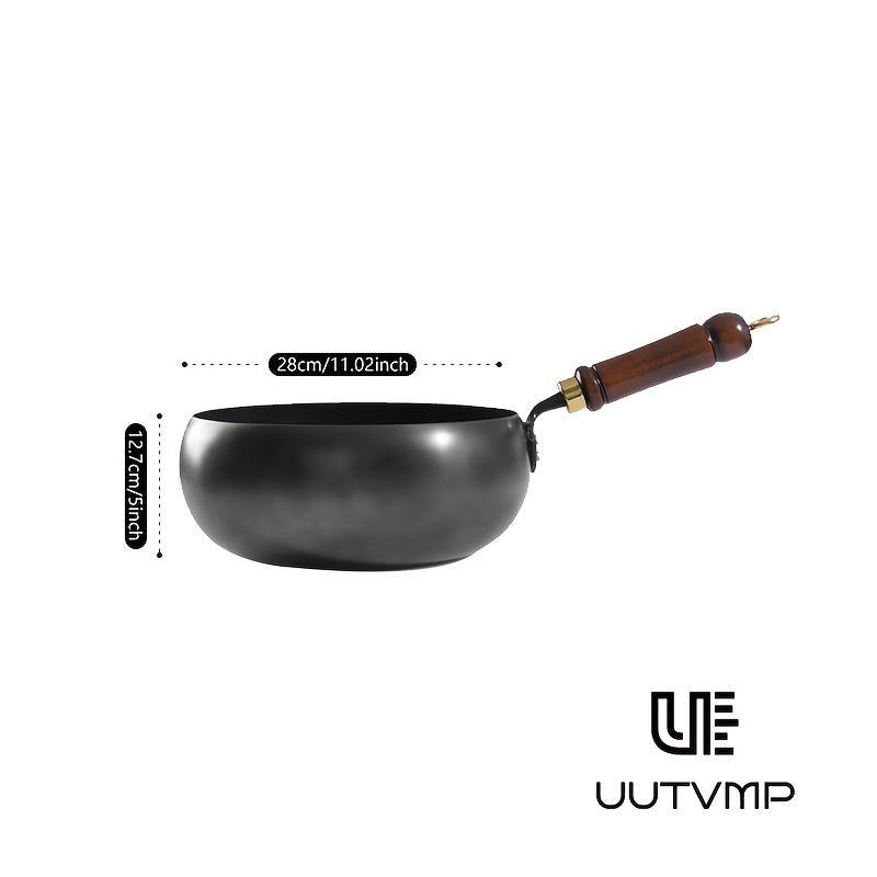 Deepening flat bottomed non stick iron pan, 24cm/9.44inch household deep frying pan, one-piece forged thickened substrate