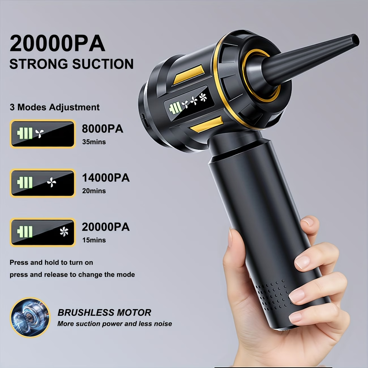 2026 NEW 20000Pa Powerful Handheld Vacuum Cleaner Battery, 4in 1 Lightweight Vacuum Blower & Vacuum Cleaner, LED Display, USB Rechargeable Mini Vacuum Cleaner for Car, Home & Pet Hair Cleaning, Equipped with Cleaning Hoses
