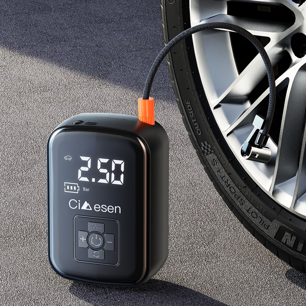 1pc Tire Inflator Portable Air Compressor, Fast Cordless Air Pump, Digital Display With Multi-function Nozzle Adapter And Long-lasting Lithium Battery For Car Motorcycle Bicycle Tire Ball, Auto Parts