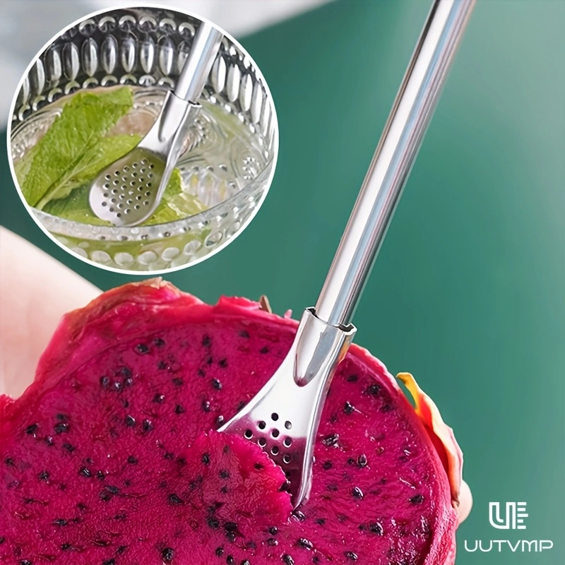 3PCS  Ice drink strainer, straw, and spoon, made of thickened 304 stainless steel, not for single use, reusable, 18cm long, detachable for cleaning, multifunctional, smooth and comfortable to use.