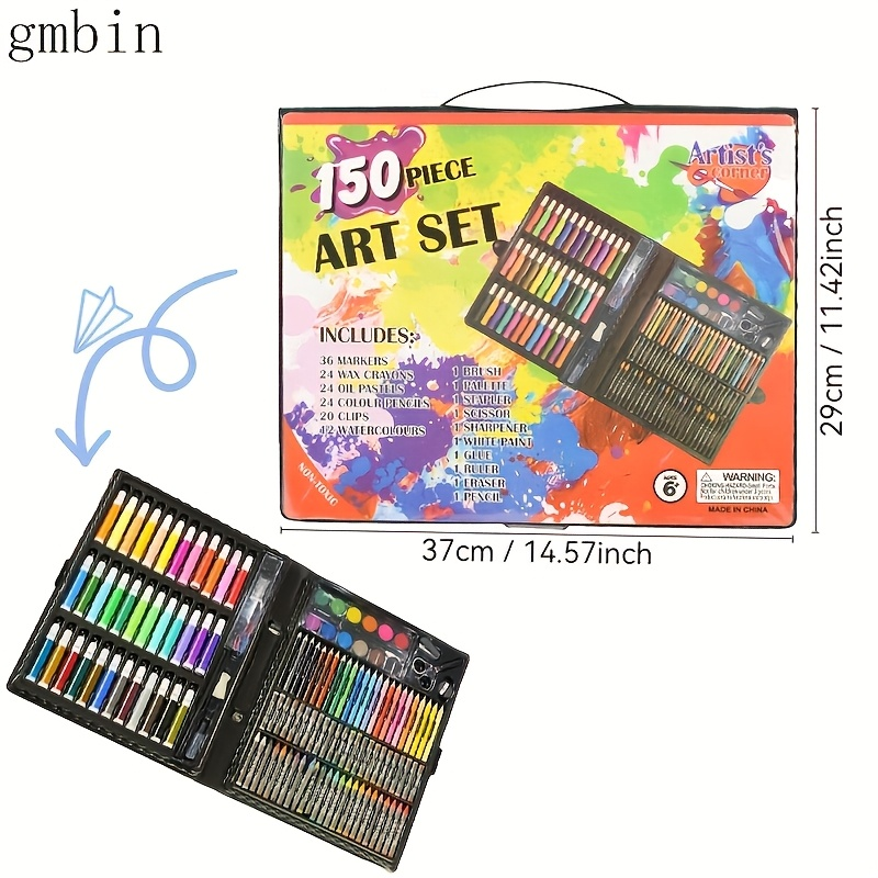 Paintbrush, watercolor, crayon, and wax stick drawing tool set; school supplies drawing set; black drawing set.