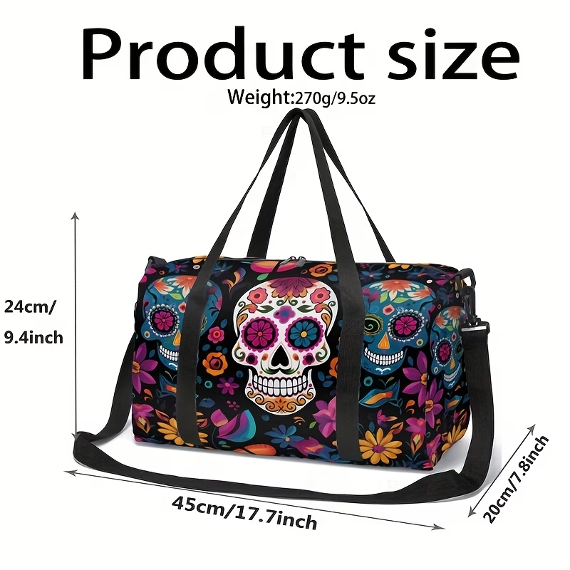 Mandala And Skull Flower Combined Print Travel Bag, Men'S And Women'S Trendy Outdoor Luggage Bag, Sports Yoga Bag