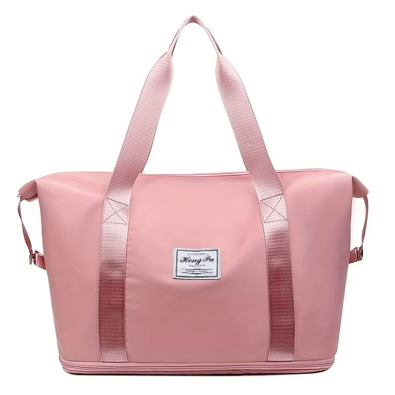 Large Capacity Women'S Duffle Bag - Pink Nylon Gym And Travel Tote, Lightweight Luggage Handbag, Versatile Sports Bag, Casual Style, Hand Washable