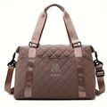 Large Capacity Quilted Travel Duffel Bag with Rhombus Pattern, Solid Color Overnight Carry-On Tote with Multiple Storage Pockets