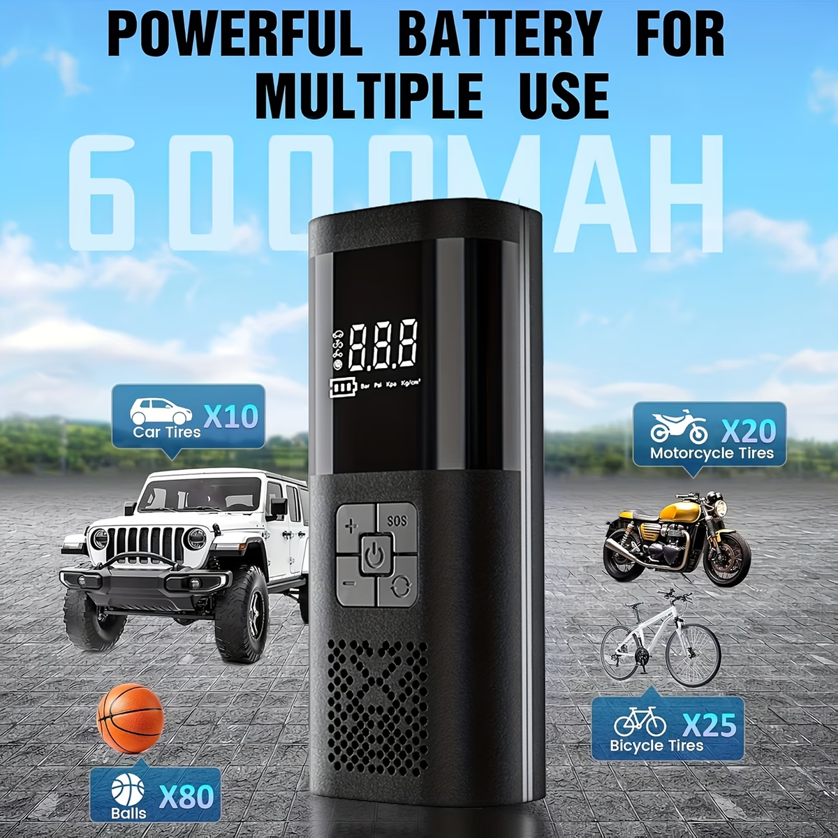 Tire Inflator Portable Air Compressor, 150PSI Car Tire Pump with Tire Pressure Gauge, LED, 3X Quick One-Button Intelligent Cordless Tire Pump Suitable for Cars, Motorcycles, Bicycles, Balls, etc