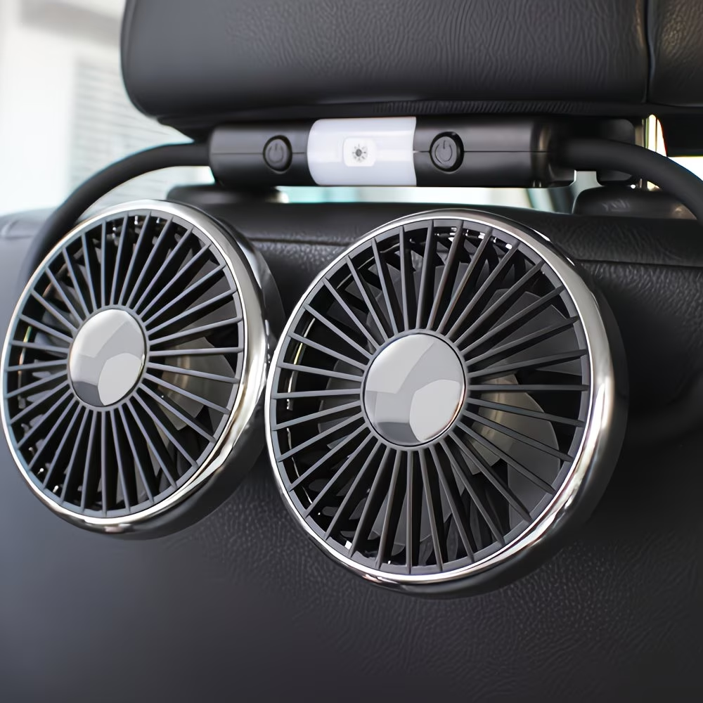 Usb-Powered Cooling Fan for The Back Seat of Your Car, Featuring Two Separate Heads That Can Rotate 360°, Designed for Quiet Ventilation in Sedans, Suvs, Rvs, Trucks, And