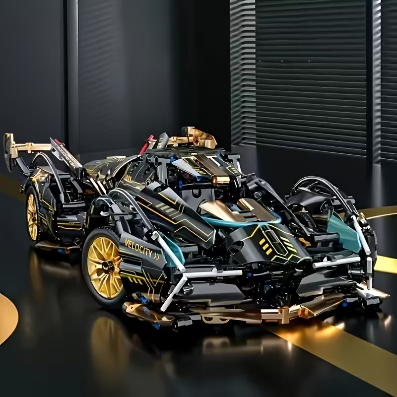Limited Edition Supercar Model Set, Sleek Black and Golden Color Scheme, DIY Mechanical Assembly, High-Quality ABS Plastic, Stackable Vehicle Set, Suitable for Ages 6+, Building Block Set, Model Making, Boys' Car Toy