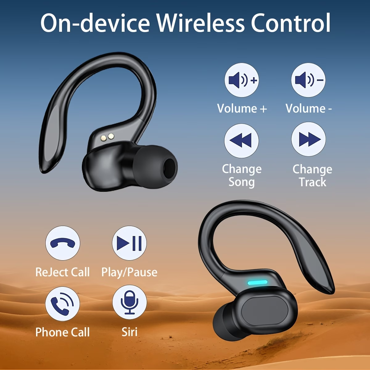 True Wireless Earbuds with Mic, TWS In-Ear Headphones with ENC Noise Cancelling Mic, Sport Earhook Headset, Stereo in Ear Headphones with LED Display Charing Case, Wireless Running Sports Earbuds Earhook