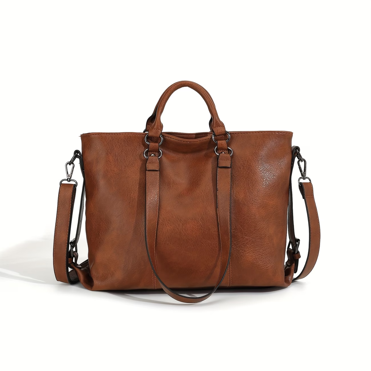 Women's Vintage Synthetic Leather Tote Handbag with Adjustable Shoulder Strap, Multi-Pocket Organization & Zipper Closure - Soft Oil-Edged Design, Polyester Lining