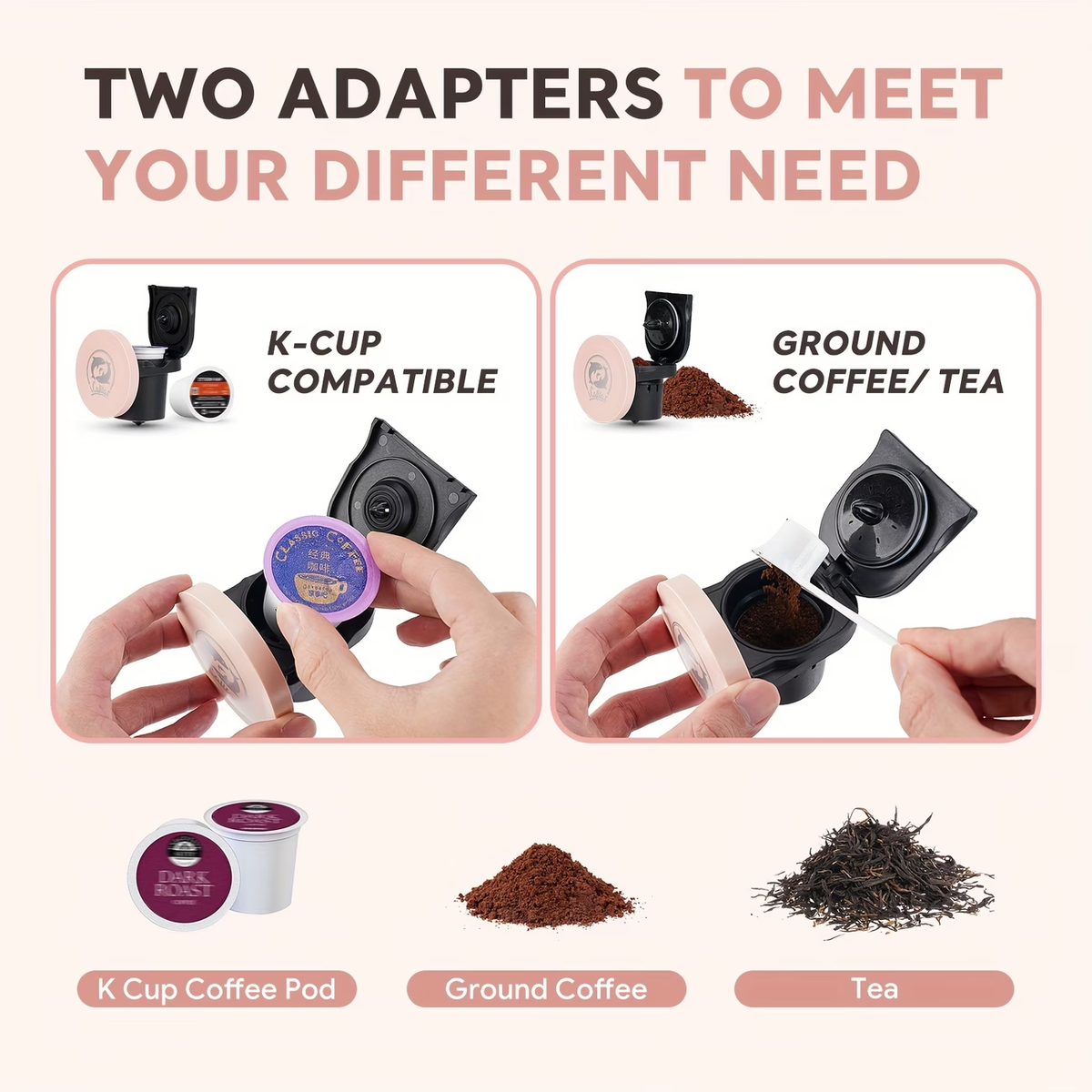 4-8oz Single Serve Coffee Maker 2in 1 Americano Mini Coffee Machine Compatible with Coffee Ground & K Cup, Automatic Drip Coffee Maker/Tea Maker for Home Travel, Fast Brewing & Quiet