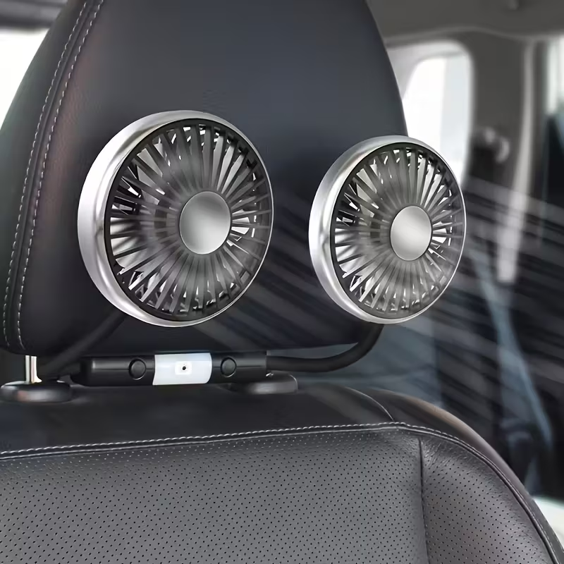 A Dual-Head Hose Fan for Cars, Featuring a USB Interface for The Rear Seat, Offers 360° Rotation And Three-Speed Strong Airflow. This USB Device Is Designed for Cooling in Vehicles And Is Also Compatible with Laptops