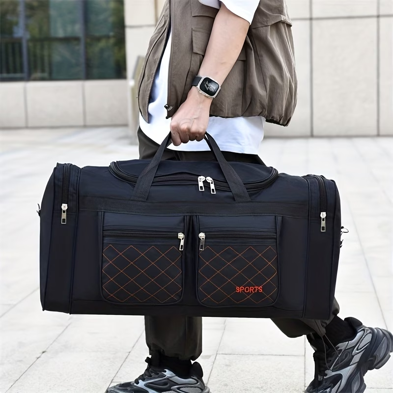 Large Capacity Travel Duffel Bag for Men & Women - Durable Oxford Fabric, Multiple Compartments, Adjustable Shoulder Strap, Ideal for Business Trips & Short Journeys, with "SPORTS" Print, Travel Bag