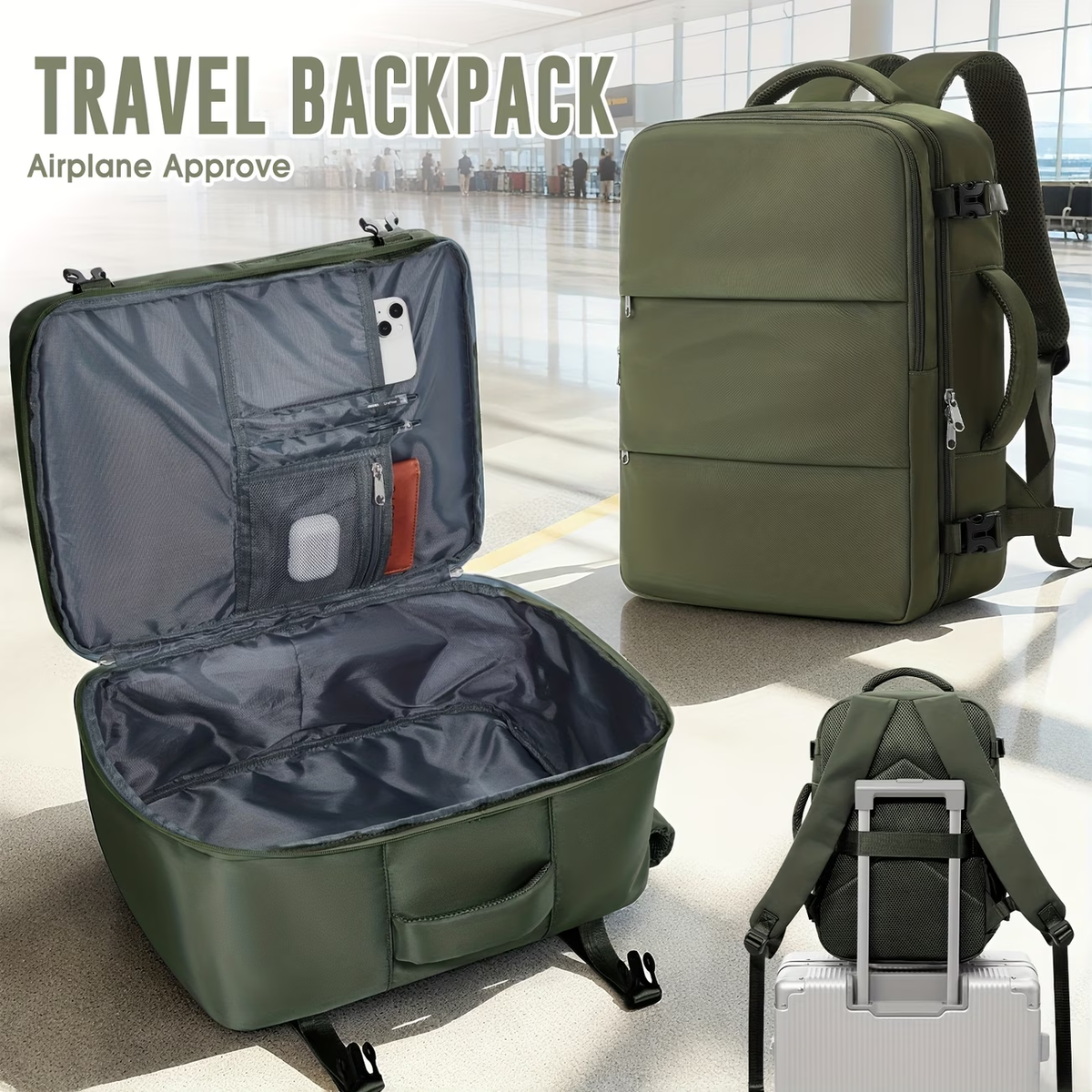 40x30x20cm Convertible Cabin Backpack - Lightweight Travel Backpack with 14" Laptop Compartment, Airline-Approved Carry-On Luggage, Durable Nylon Construction, Ergonomic Strap & Zipper Closure For Men & Women, Backpack For Travel, Short Trip Gear
