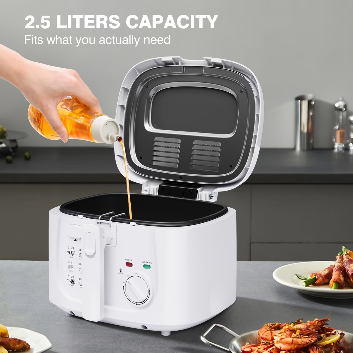 1500W Electric Deep Fryer with Adjustable Temperature Control, 84.54oz Non-Stick Basket & Viewing Window, Removable Lid for Easy Cleaning, One-Touch Switch, Christmas Gift