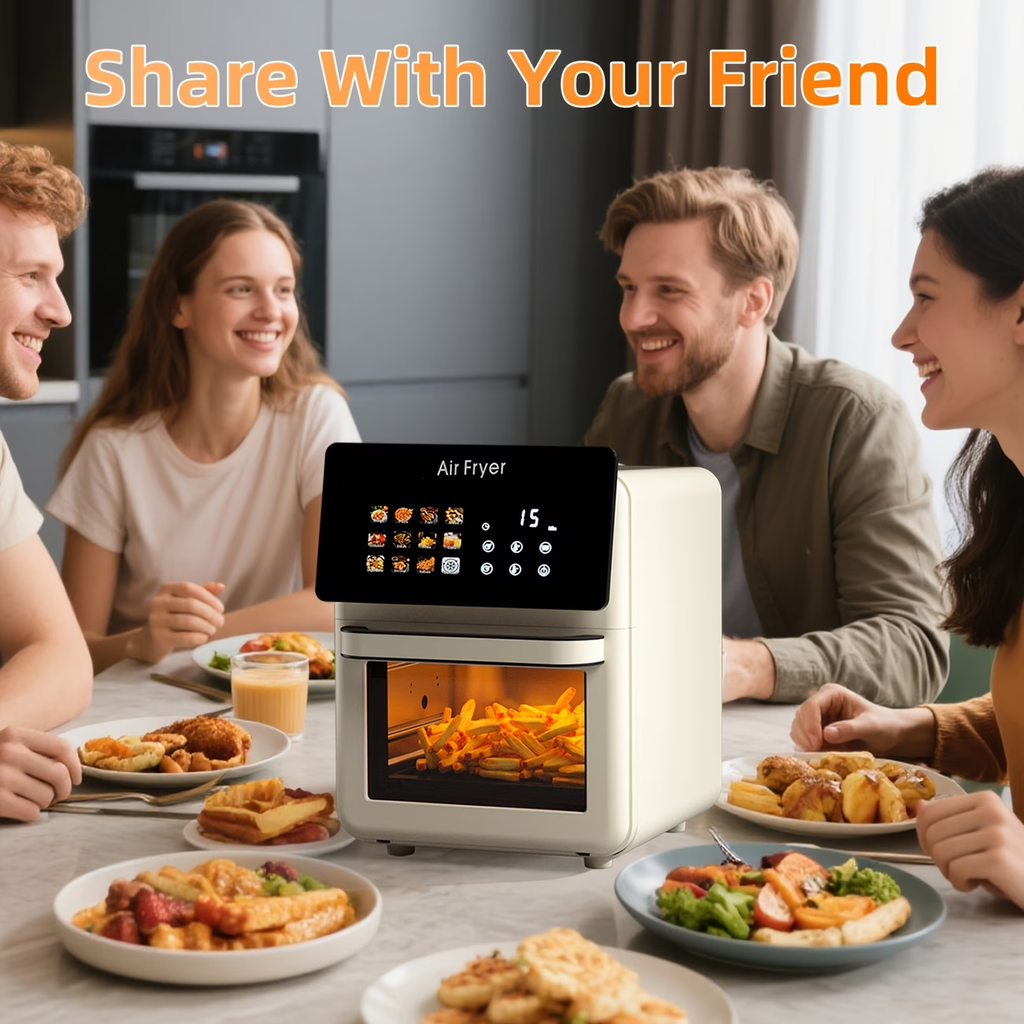 2.64gal Large Pro Air Fryer Oven with Grill Combo for Kitchen Use, 12-In-1 Smart Convection Ovens, Air Fryer with Glass Viewing Window, Nonstick Basket, Fryer Liners, Removable Door - White