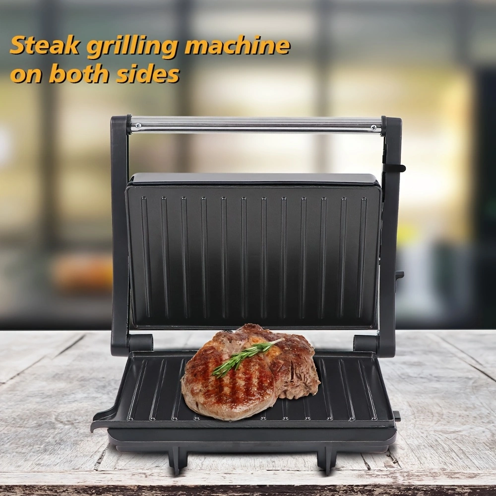 Home Kitchen, Black Square Double-sided Heating Barbecue Machine, High-power Panini Toaster, Steak Grill, Sandwich Machine, Waffle Maker, Heated Electric Pancake Maker, Grilled Sausages And Hamburgers., Home Cooking, Quick Meals