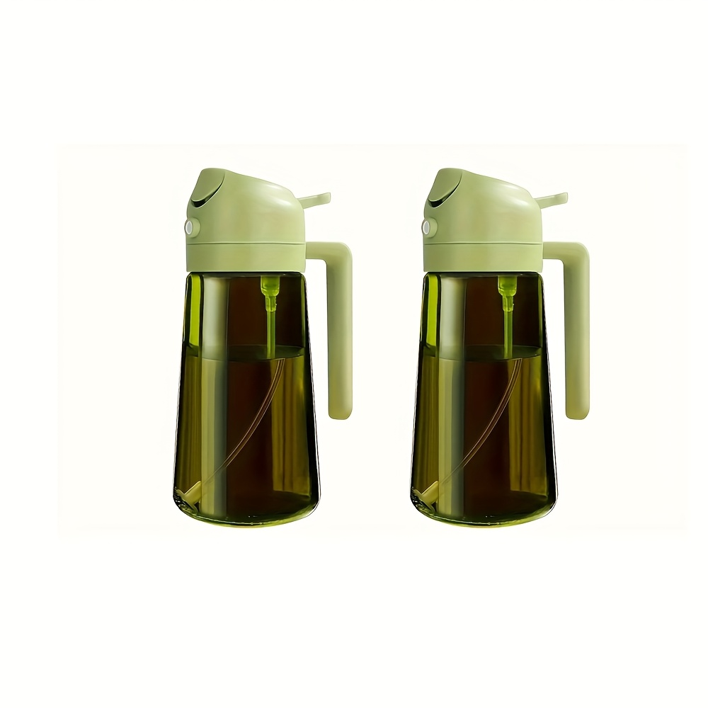 2-piece openable push-button oil spray bottle, 470ml glass spray and invert dual-use oil bottle, household olive oil spray bottle, automatic back-suction nozzle, double seal to prevent leakage when inverted.