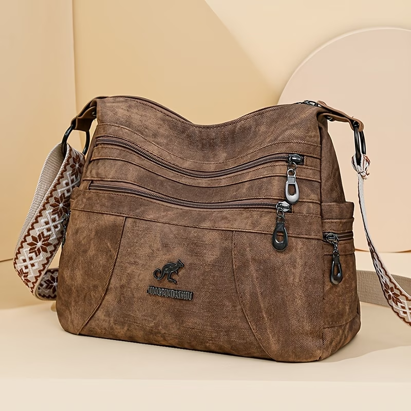 Vintage Style Shoulder Bag for Women, Solid Color, Casual Occasion Handbag with Zipper Closure