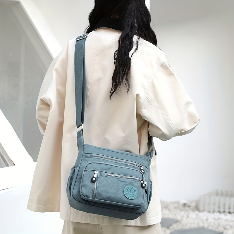 Women's Large Capacity High Quality Nylon Crossbody Bag with Adjustable Strap & Multi-Pocket - Casual Travel Handbag Suitable for Travel,, - Zipper Closure, (Available in Multiple Colors)