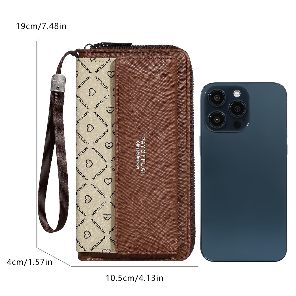 Classic PU Women'S Wallet, Long, Color-Block, Double-Layer Design, Zipper Closure, Zip Pocket, Photo Separation Layer, Nylon Lining, Continental Form Factor, with Positioning Printing for Women