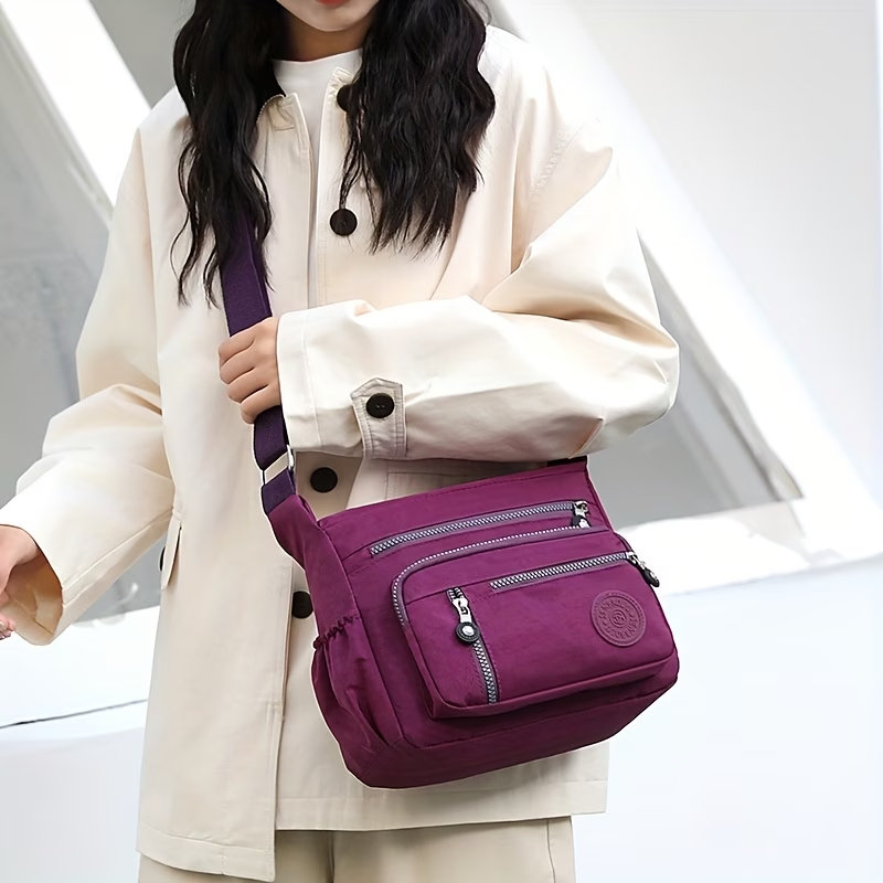 Women's Large Capacity High Quality Nylon Crossbody Bag with Adjustable Strap & Multi-Pocket - Casual Travel Handbag Suitable for Travel,, - Zipper Closure, (Available in Multiple Colors)