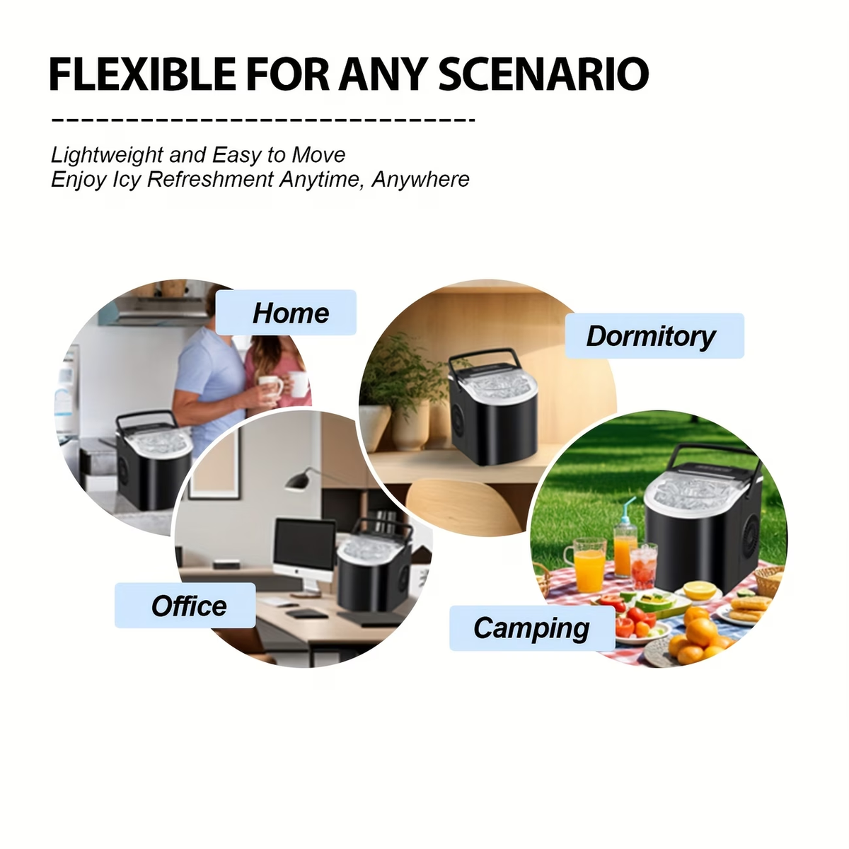 Countertop Ice Maker With Handle | Produces 26 Pounds Of Ice Within 24 Hours, Makes 9 Ice Cubes In 6 Minutes, Portable with Basket and Ice Scoop, Suitable for Malls/Warehouses/Offices