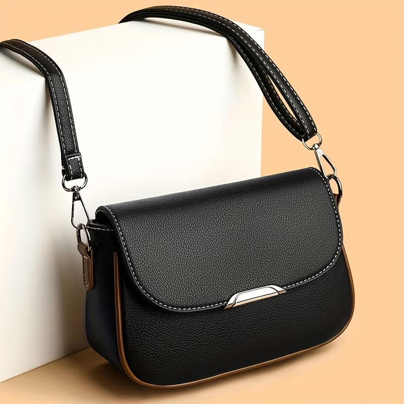 1pc Solid Color Hardware Decoration Flip-top Crossbody Bag, Single Shoulder Bag, Suitable for Women's Daily Use Crossbody Bag, Wallet