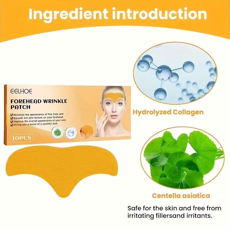 10pcs Forehead and Eye Wrinkle Smoothing Patches - Solution, Smooth, Younger Skin
