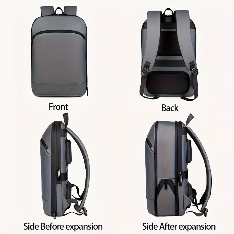 1pc Men'S Solid Color Expandable Business Backpack, Durable Zipper, Multiple Compartments, Padded Laptop Sleeve, Casual Daypack for Going Out & Leisure Travel, for Outdoor Business Trip, Daily Commute, Perfect Gift for Holiday Travel Season