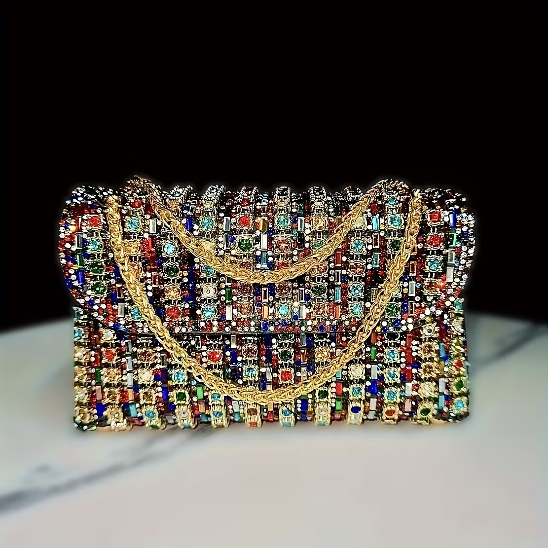 Rhinestone Clutch Bag Women'S Evening Bag, Sparkling Handheld Party Wallet, Texture, Full Diamond Heavy Decoration, Large Capacity, Golden Chain Shoulder Strap, Suitable For Dinner, Party, Formal Events, Halloween Gifts, Christmas Gifts