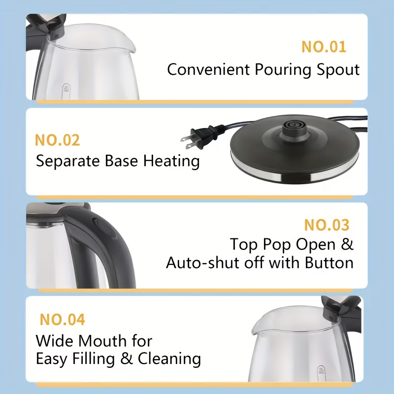 Electric Kettle, 67.63oz Large Capacity, Glass Electric Kettle, 1000W High Power, Anti-dry Burning And Rapid Heating, Suitable For Kitchen, Dining Room And Living Room, For Brewing Coffee And Milk, Saving More Heating Time And Being Safer.