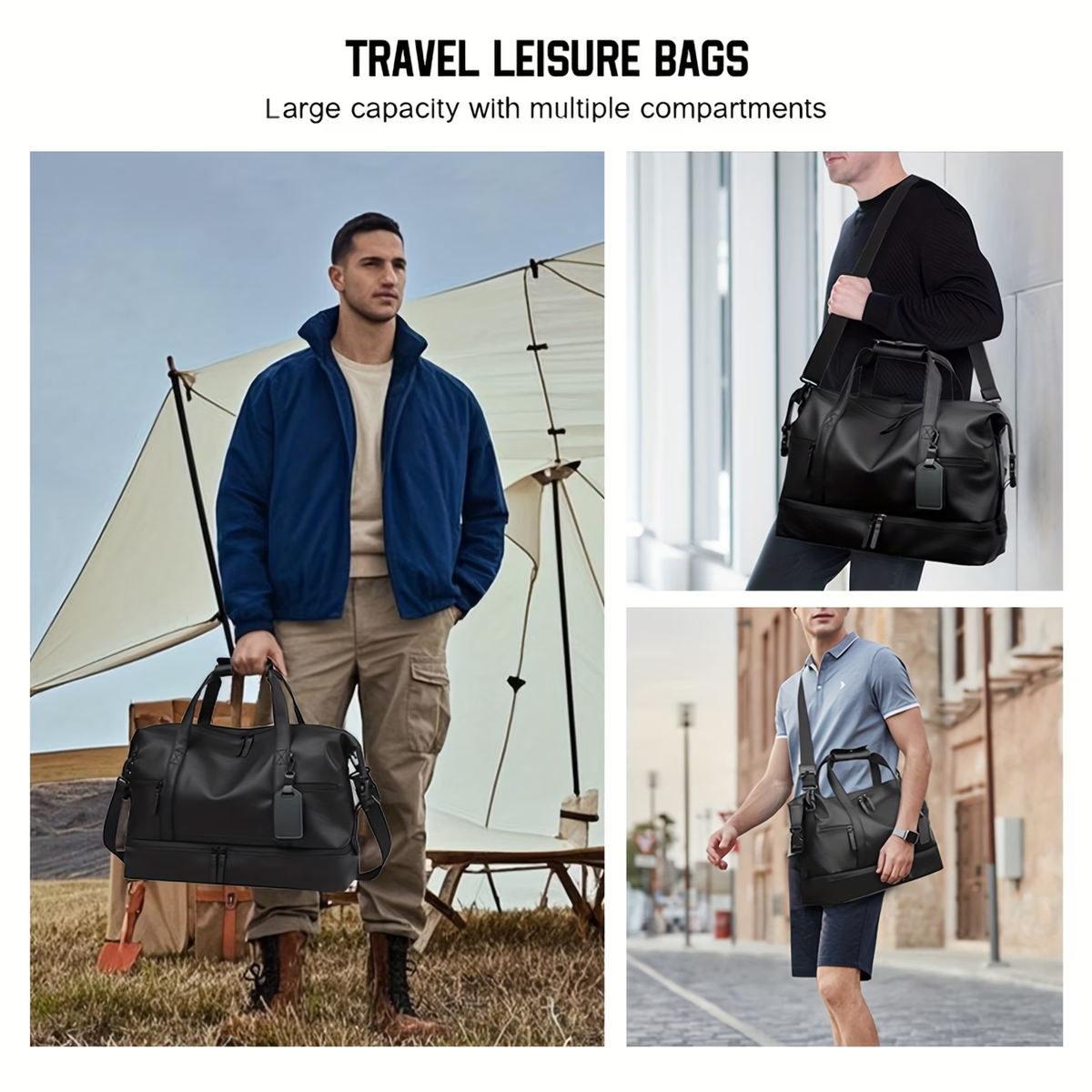 Travel Bag for Fitness, Made of PU, Foldable Sports Luggage with a Compartment for Shoes And a Wet Pocket, Ideal for Workouts, Weekend Sports, Lightweight Handbag for Everyday Use, Carry-On Luggage