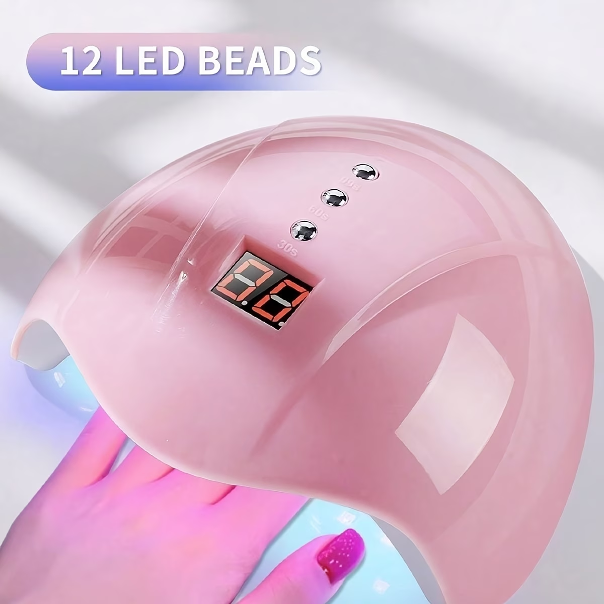TURAOHU 1pc 12 Lamp Beads Pink Nail Lamp Nail, Nail Machine Dual Light Source Nail Lamp, for UseWomen And Nail Art DIY