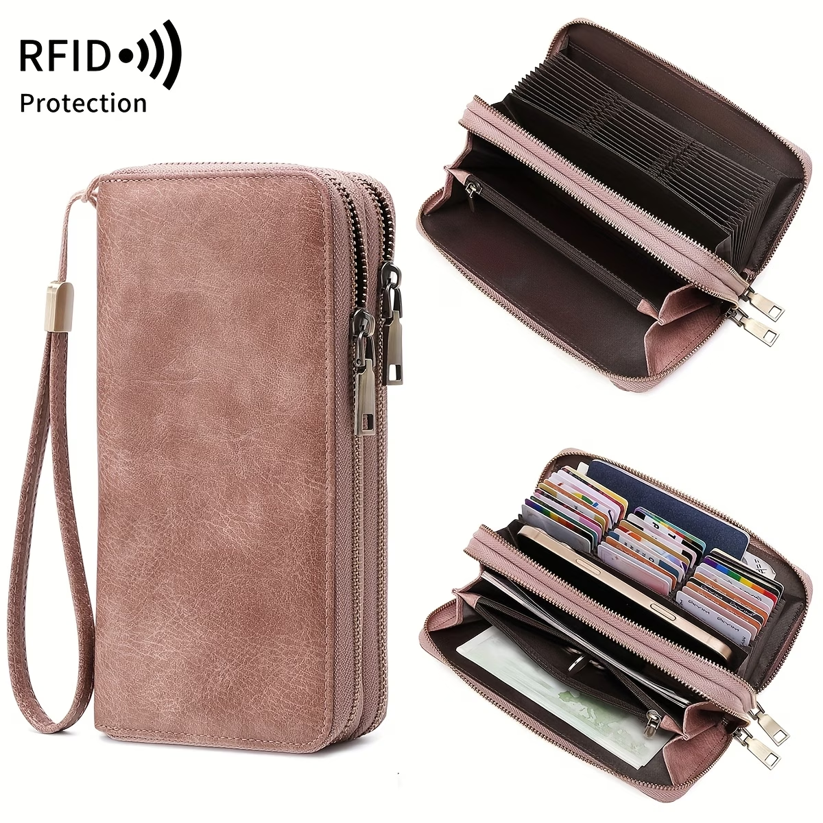 Women'S Retro Leopard Print Large Capacity Wallet with RFID Blocking, Golden-Tone Hardware & Zipper Closure - Multi-Compartment Design with Card Slots