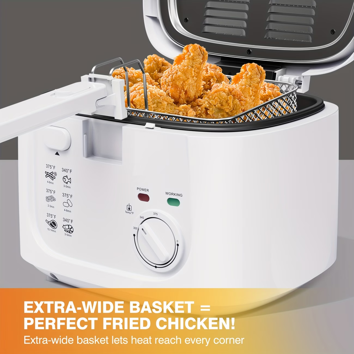1500W Electric Deep Fryer with Adjustable Temperature Control, 84.54oz Non-Stick Basket & Viewing Window, Removable Lid for Easy Cleaning, One-Touch Switch, Christmas Gift