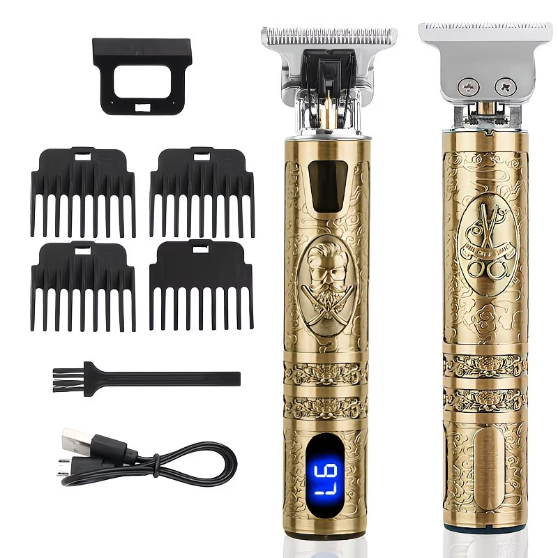 Men's Cordless Electric Hair Clippers & Beard Trimmer with LCD Screen, USB-Rechargeable Cordless Grooming Kit, T-Blade Trimmer with Guide Comb Suitable for Hair, Shaving, and Scalp Trimming