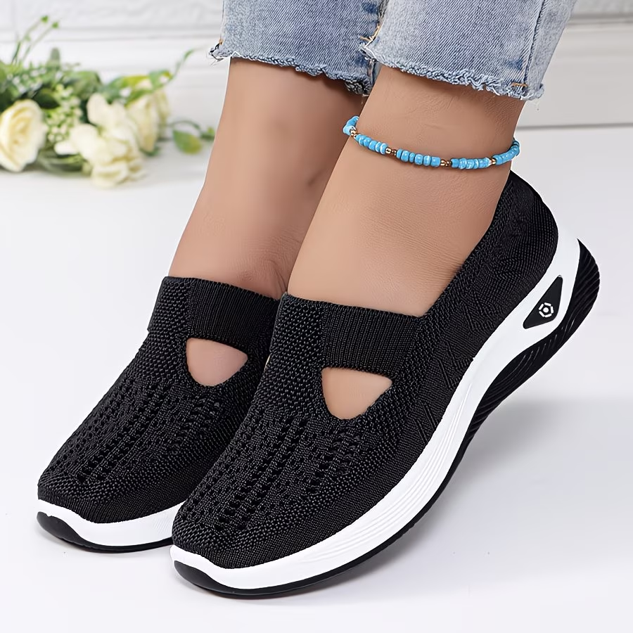 Women'S Slip-On Sneakers | Breathable Knitted Upper, Lightweight PVC Sole, Comfortable Adjustable Straps with Shock-Absorbing Insole, Low-Top Design, All-Season Comfort