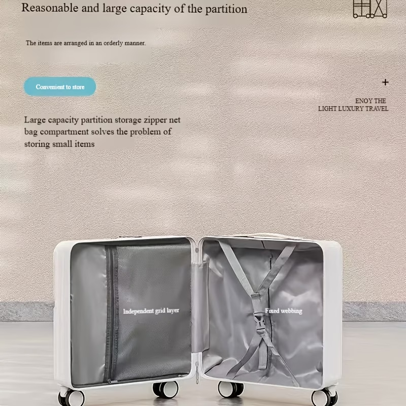 Front-Opening Convenient Small Carry-On Suitcase 20Inch Luggage Rolling Case Multi-Functional Travel Case Lightweight Password Case Small Size