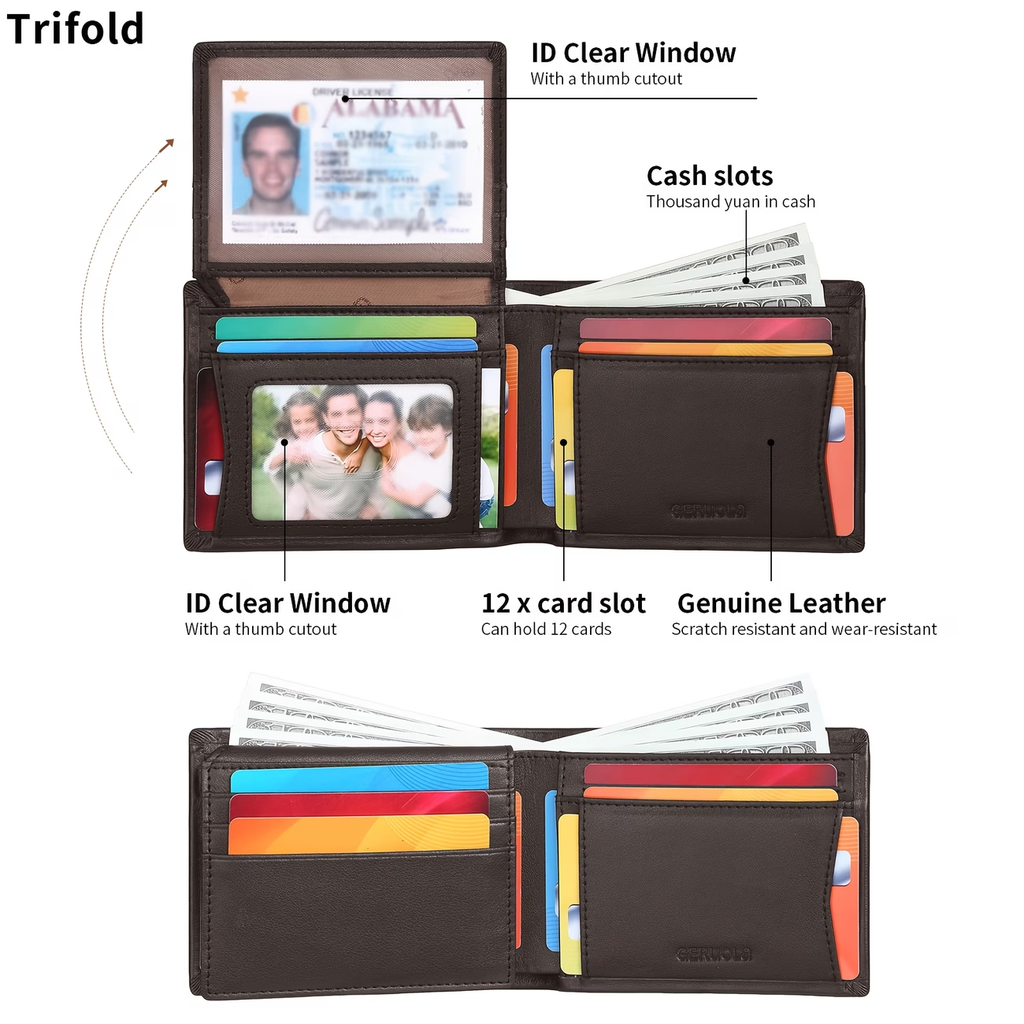 Men's Genuine Leather Short Wallet with Large Capacity Card Slots, Holiday Gift Top Layer Cowhide RFID Blocking Credit Card Holder Portable Cash Business Office Commute Anniversary Birthday Valentine's Day Gift Leather Wallet Father's Day Present