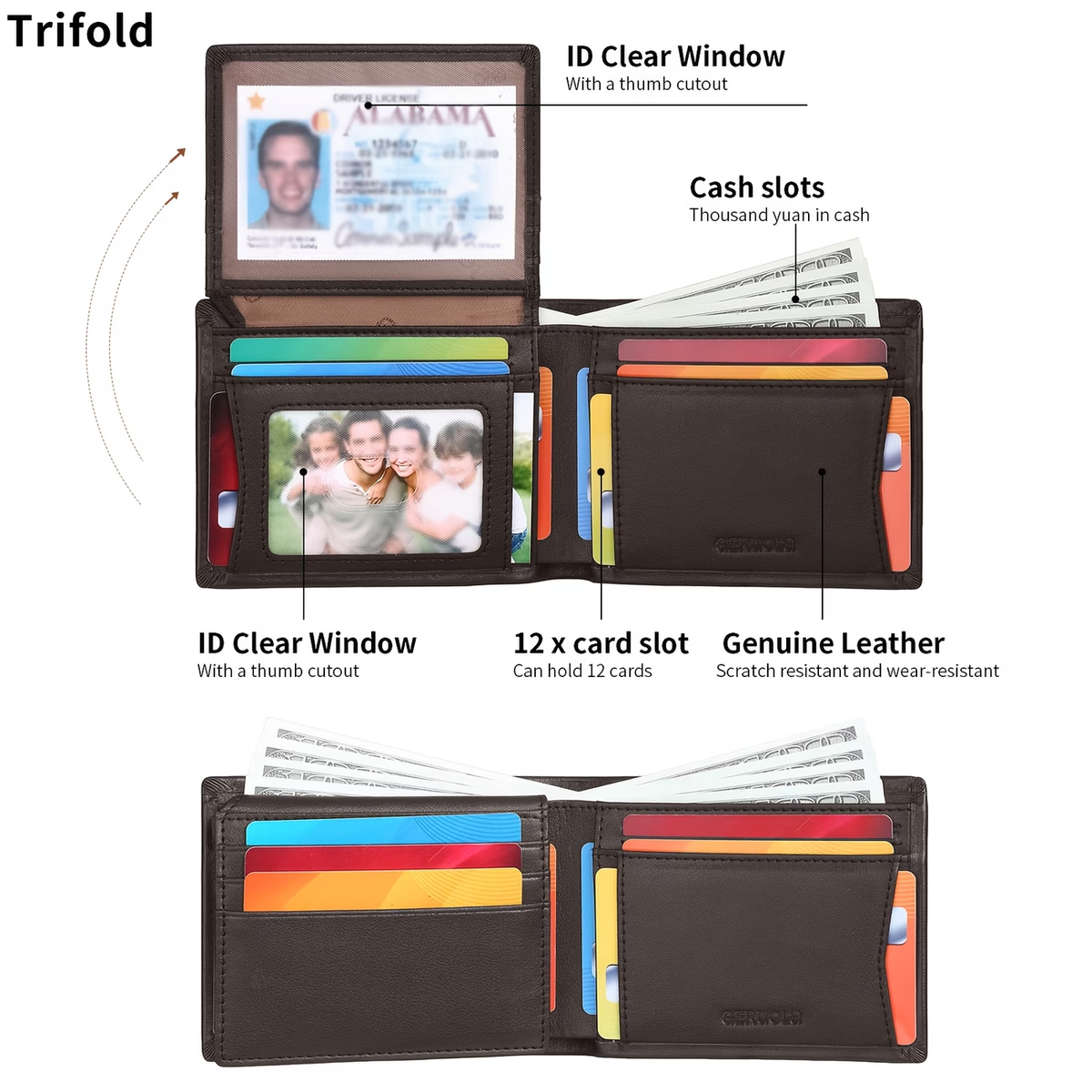 Men's Genuine Leather Short Wallet with Large Capacity Card Slots, Holiday Gift Top Layer Cowhide RFID Blocking Credit Card Holder Portable Cash Business Office Commute Anniversary Birthday Valentine's Day Gift Leather Wallet Father's Day Present