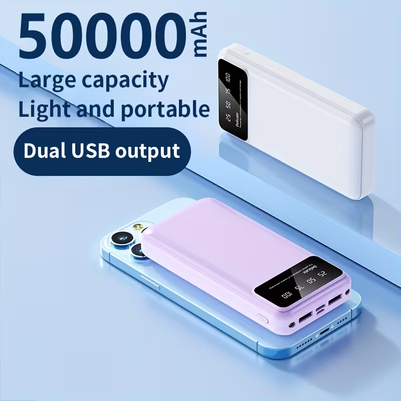 A Portable Power Bank with a Capacity of 50000Mah, Suitable for Charging Mobile Phones And Android Devices, Featuring an LED Display for Power Output And a Flashlight, Ideal for Outdoor Travel As an Emergency Power Source, Backup Battery Pack