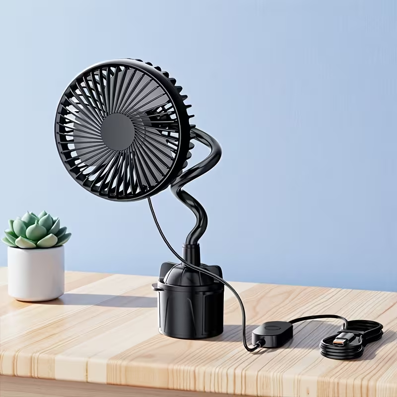 USB Cup Holder Fan | Portable Personal Desk Fan with Power Cord, 3 Speeds Strong Airflow, Flexible Adjustable Hose, Ultra-Quiet | Ideal for Home, Office, Car & Summer Travel