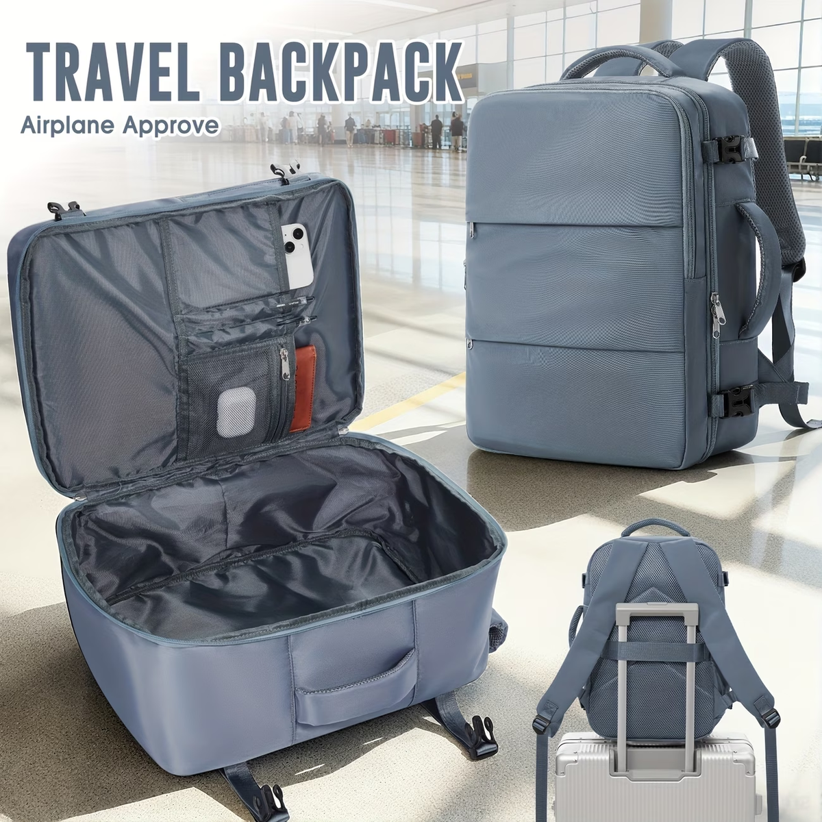 40x30x20cm Convertible Cabin Backpack - Lightweight Travel Backpack with 14" Laptop Compartment, Airline-Approved Carry-On Luggage, Durable Nylon Construction, Ergonomic Strap & Zipper Closure For Men & Women, Backpack For Travel, Short Trip Gear