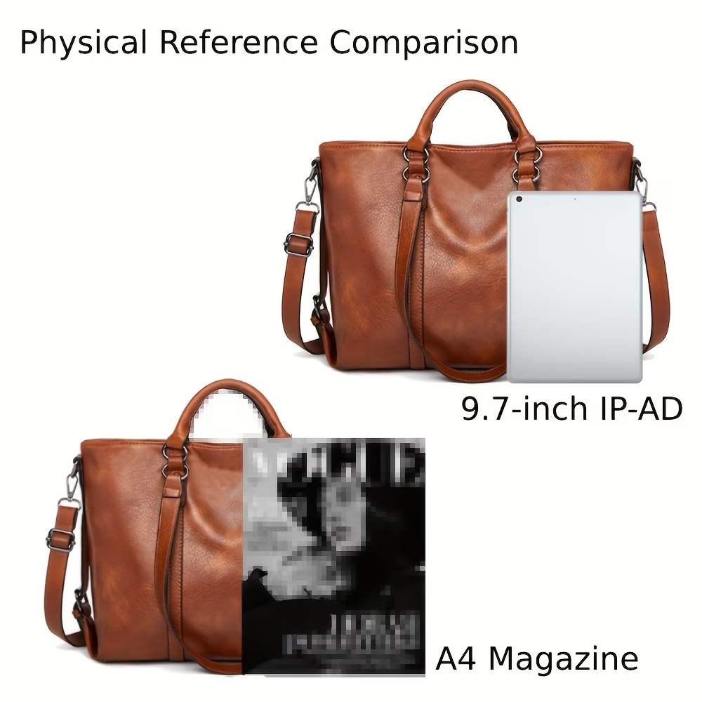 Women's Vintage Synthetic Leather Tote Handbag with Adjustable Shoulder Strap, Multi-Pocket Organization & Zipper Closure - Soft Oil-Edged Design, Polyester Lining