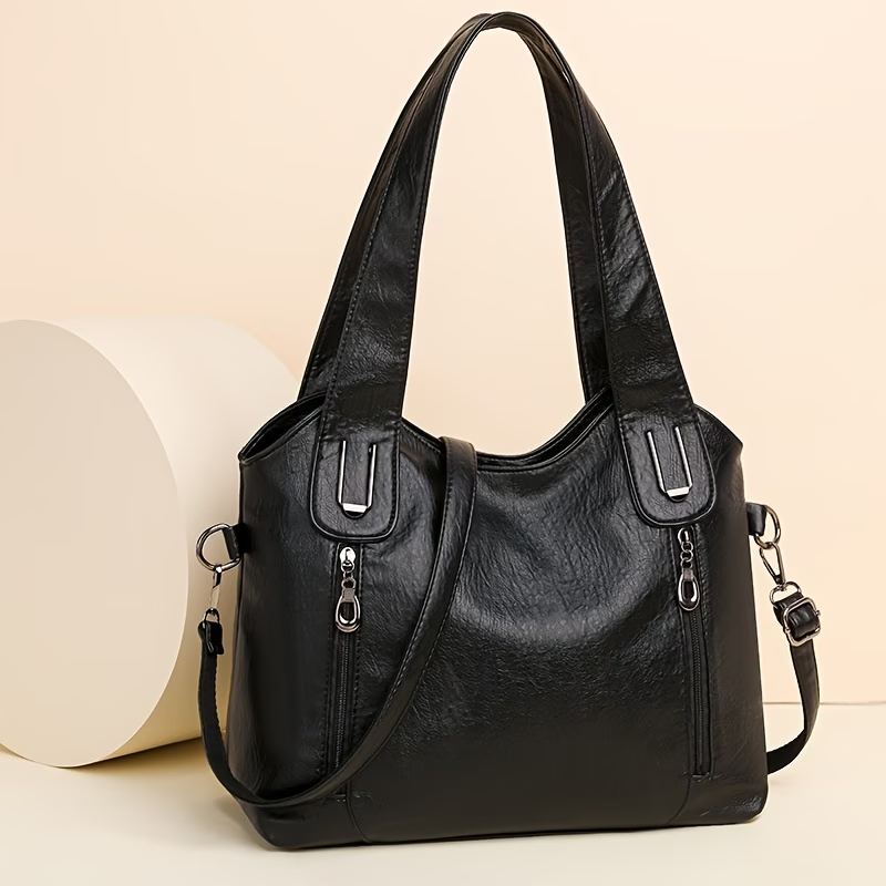 1pc Women's Large Capacity Tote Bag, Synthetic Synthetic Leather Shoulder Handbag with Removable Strap, Zipper Closure, Polyester Lined