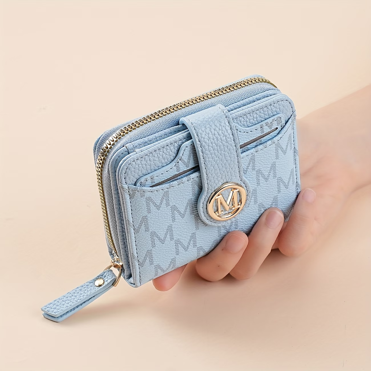 New Lychee Pattern Letter Wallet with Multiple Card Slots and Pockets, Short Compact Women's Bag, Thickened Korean Style Fashionable Vintage Coin Purse for Women