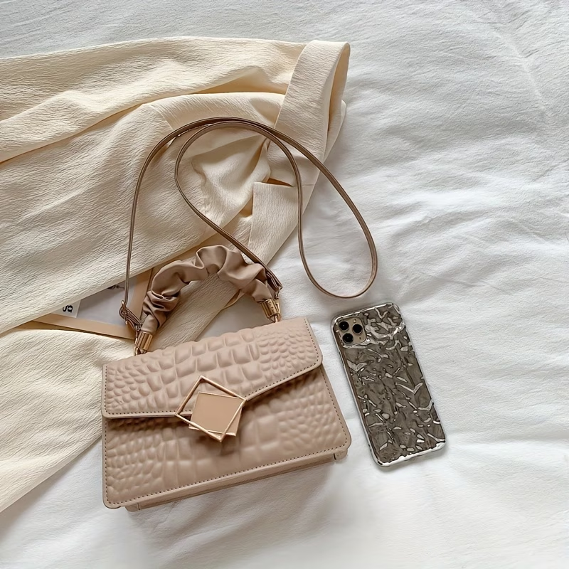 Pleated Embossed Handbag Crossbody Square Bag