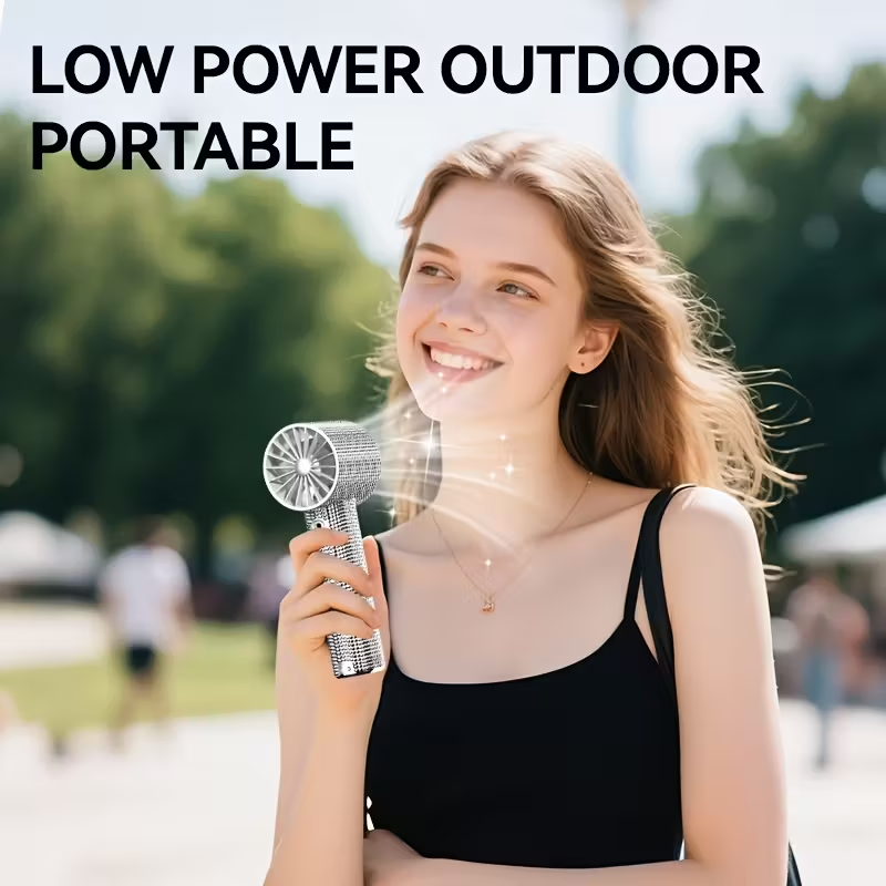 Handheld Mini Fan with Diamond Pattern - USB Rechargeable, Long-Lasting Battery, Elegant Design for Personal Use, Portable Fan, Stylish Accessory, Durable Construction