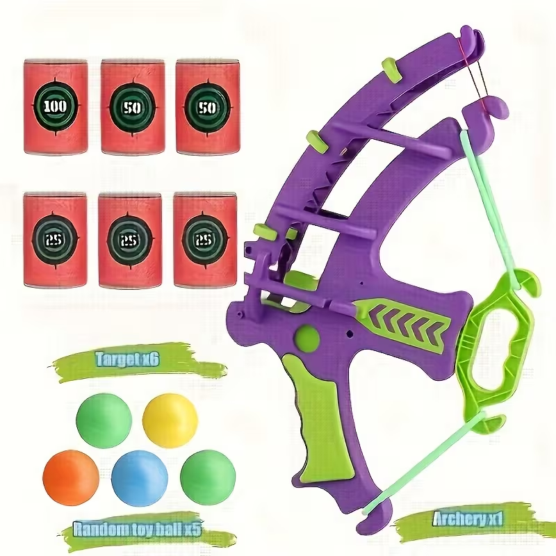 12pcs Colorful Large Bow and Arrow Toy Set with Catapult Launcher for EVA Ball Relax - Suitable for Indoor/Outdoor Fun, Parent-Child Interaction, Halloween and Christmas Gifts (Random Colors)