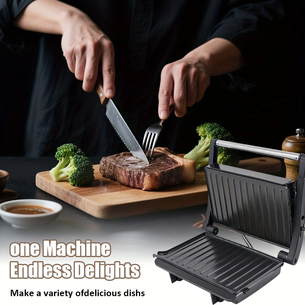 Home Kitchen, Black Square Double-sided Heating Barbecue Machine, High-power Panini Toaster, Steak Grill, Sandwich Machine, Waffle Maker, Heated Electric Pancake Maker, Grilled Sausages And Hamburgers., Home Cooking, Quick Meals